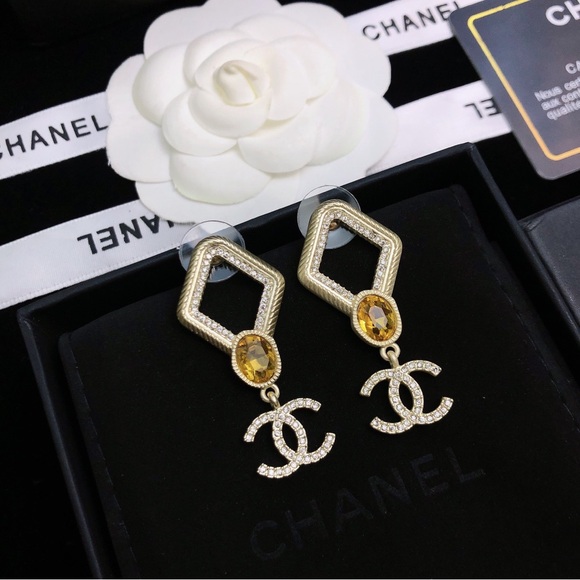 CHANEL Gold and Silver Diamond-Shaped Earrings - Picture 1 of 8